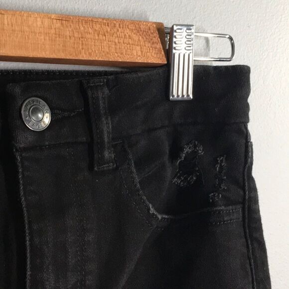 American Eagle jeans women's sz 6 black destroyed holes stretch hi-rise jegging - Picture 5 of 16